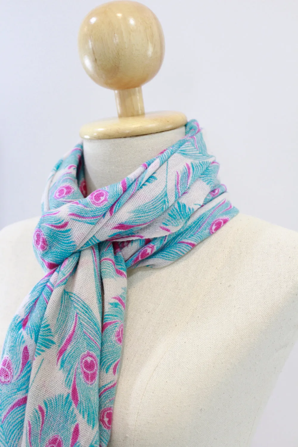 100% Cashmere Feather Blue & Pink Pashmina Shawl/Scarf