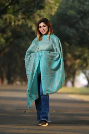 BEAUTIFUL FIROZI BLUE COLOUR KANI KASHMIRI STOLE DEFINES FEMINISM AND ENHANCES SOPHISTICATION