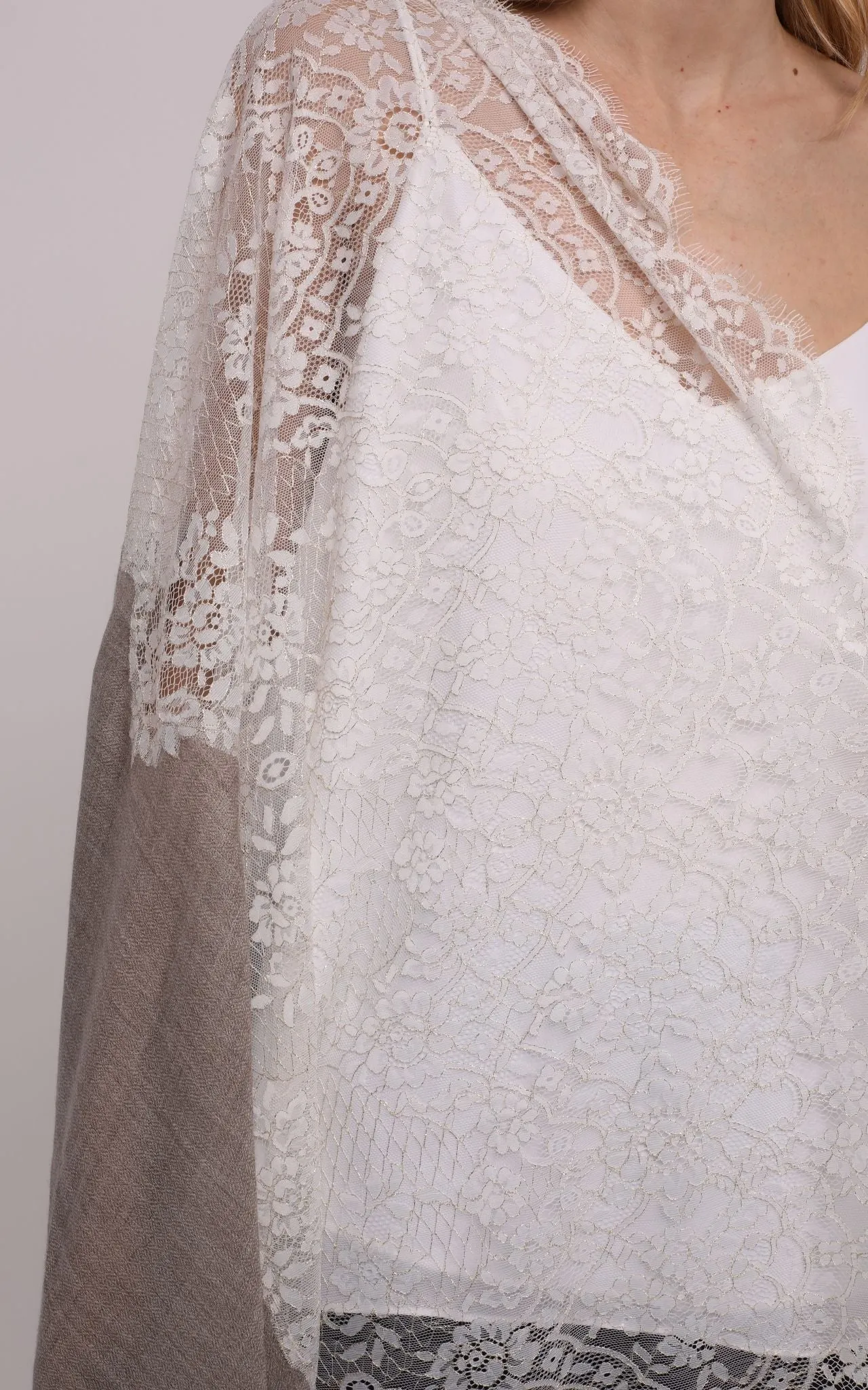 Beige Scarf with Ivory Gold Lace