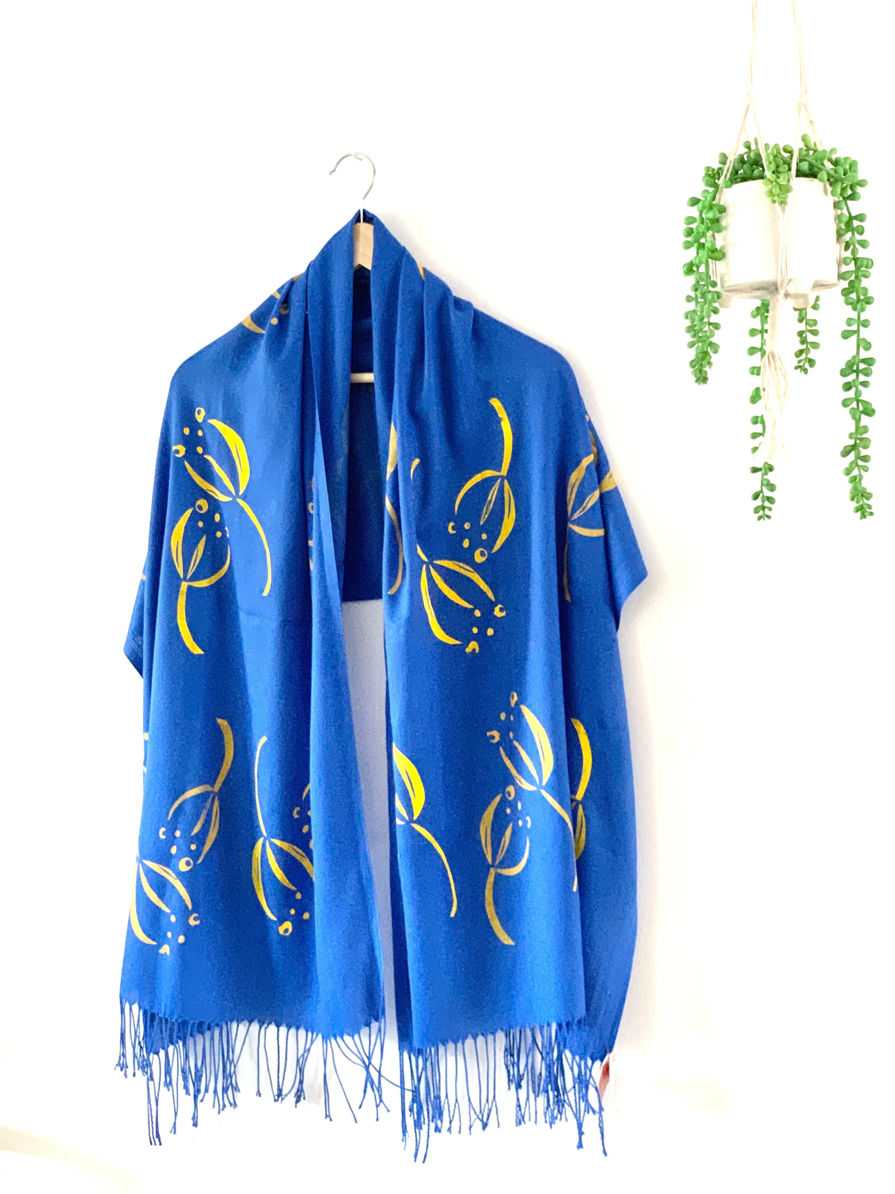 Bright Blue/yellow Designer Printed Scarf