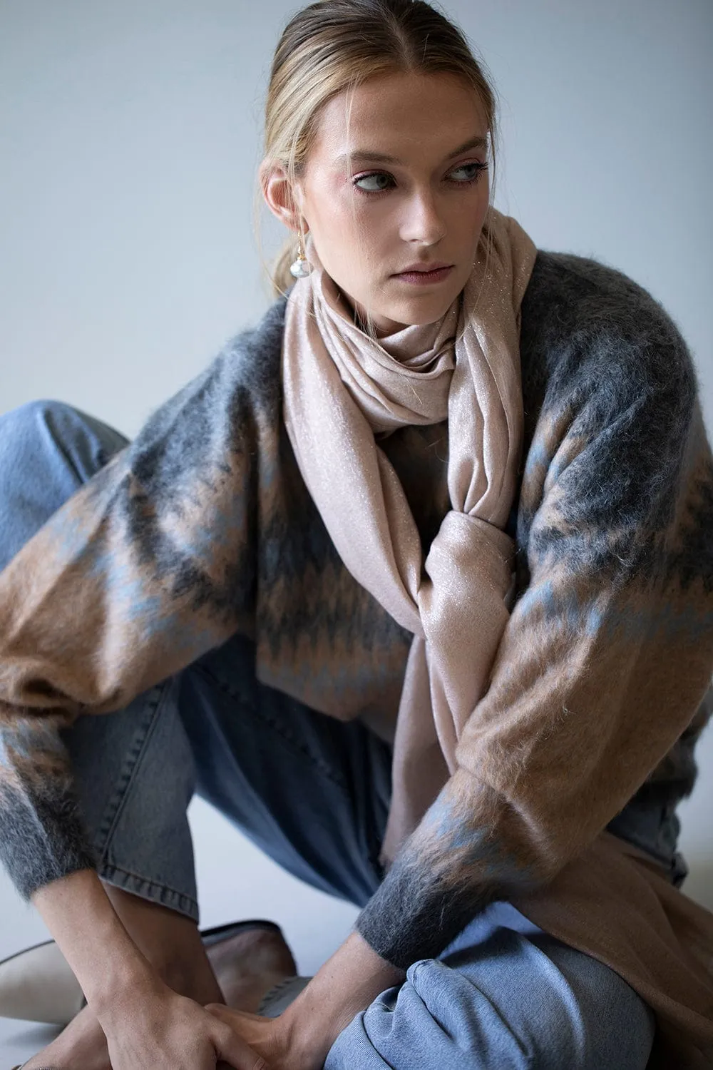 Cashmere Silk Lurex Scarf - Almond Butter