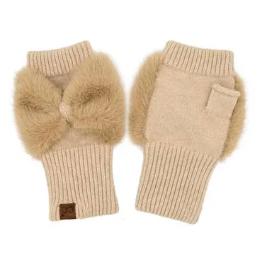 C.C. Faux Fur Fingerless Bow Glove Collection