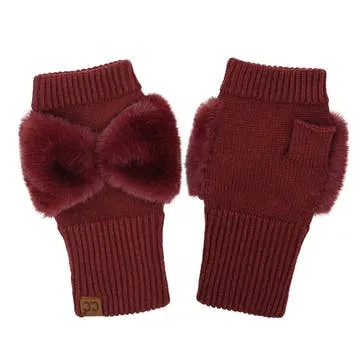 C.C. Faux Fur Fingerless Bow Glove Collection