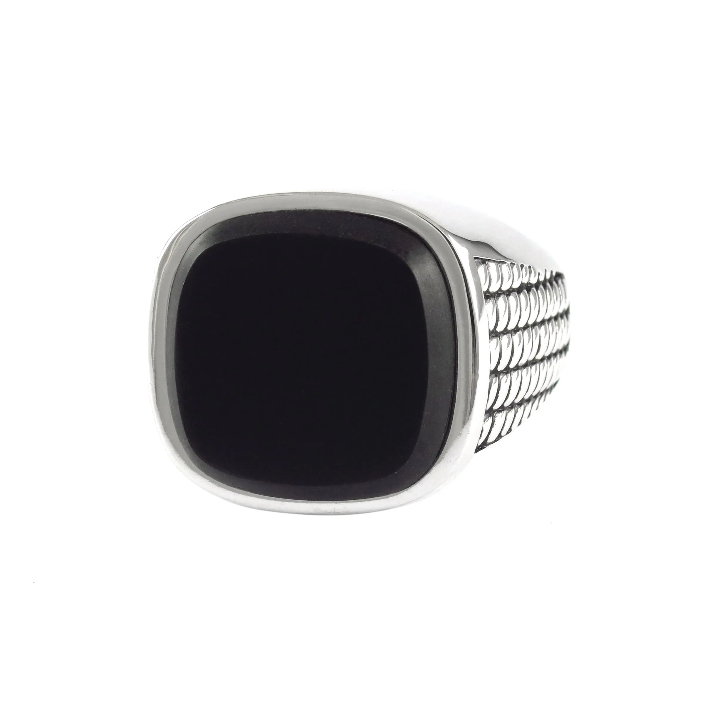 Cross Etched Black Onyx Sterling Silver Ring