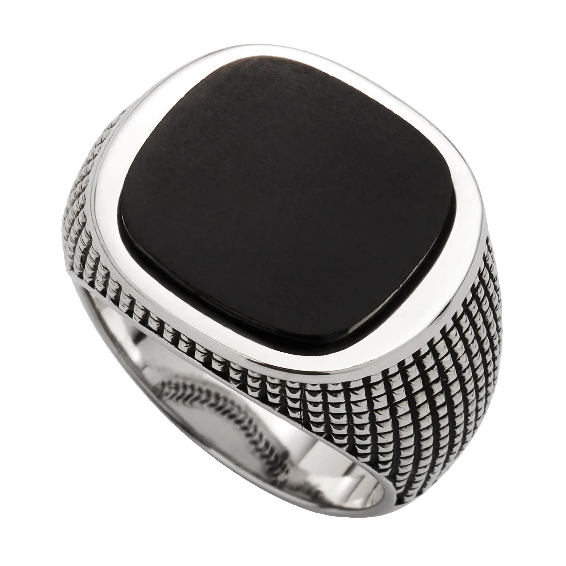 Cross Etched Black Onyx Sterling Silver Ring