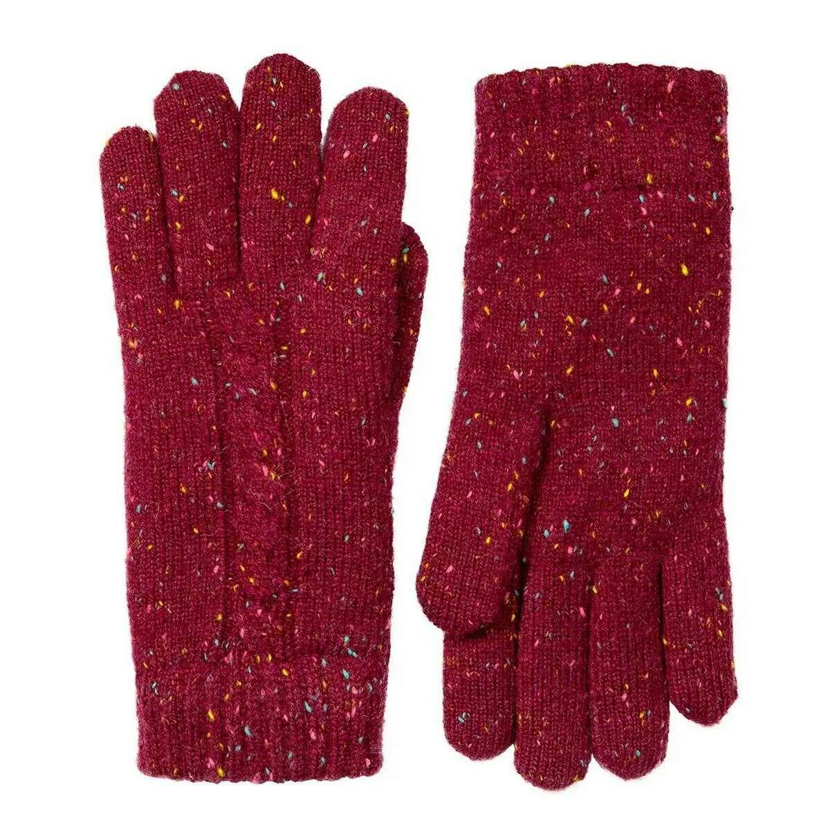 Dents Marl Yarn Cable Knit Gloves - Shiraz Red