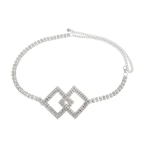 Diamondette Garnish Chain Belt Rhodium