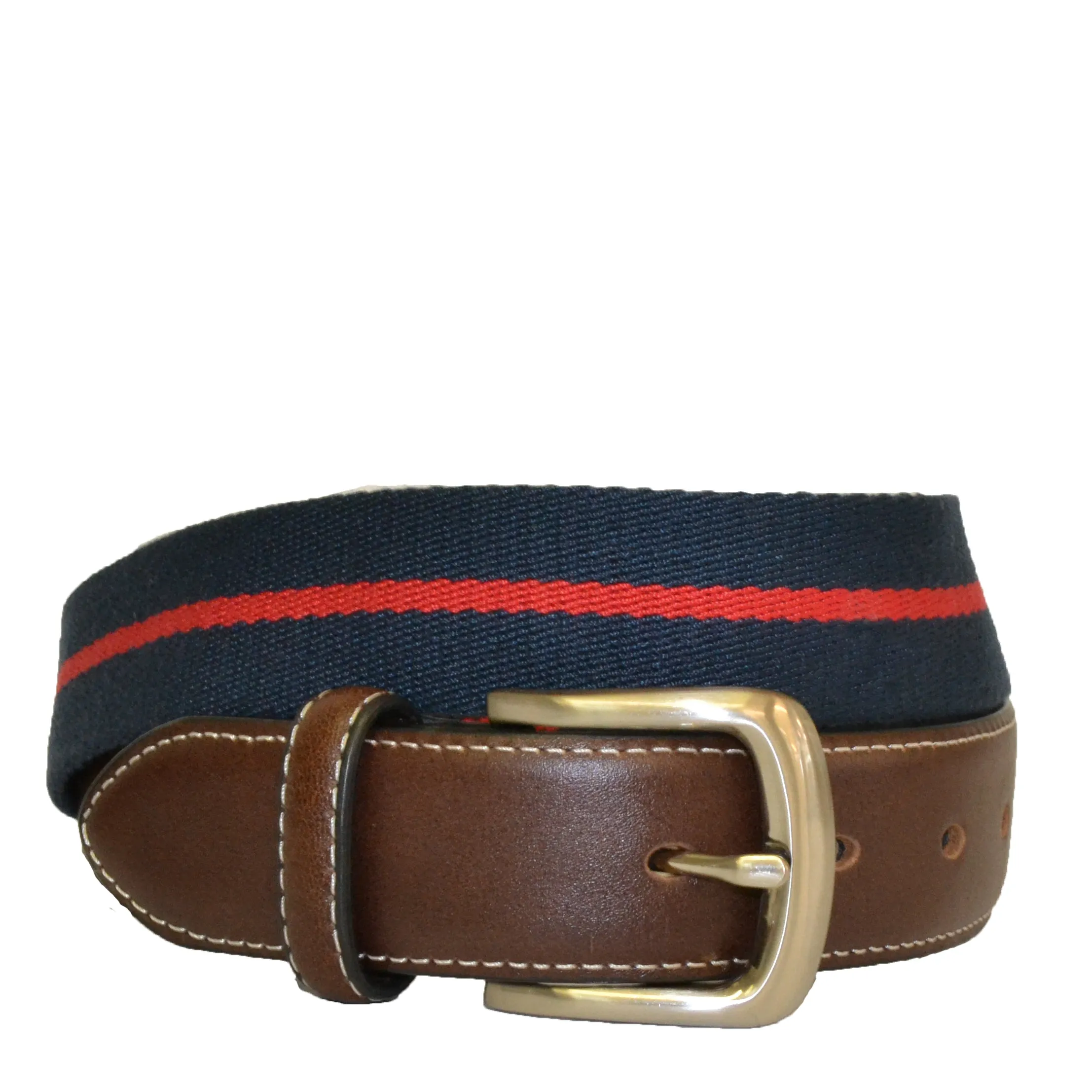 DUKE - Canvas Men's Navy Red Stripe Leather Belt