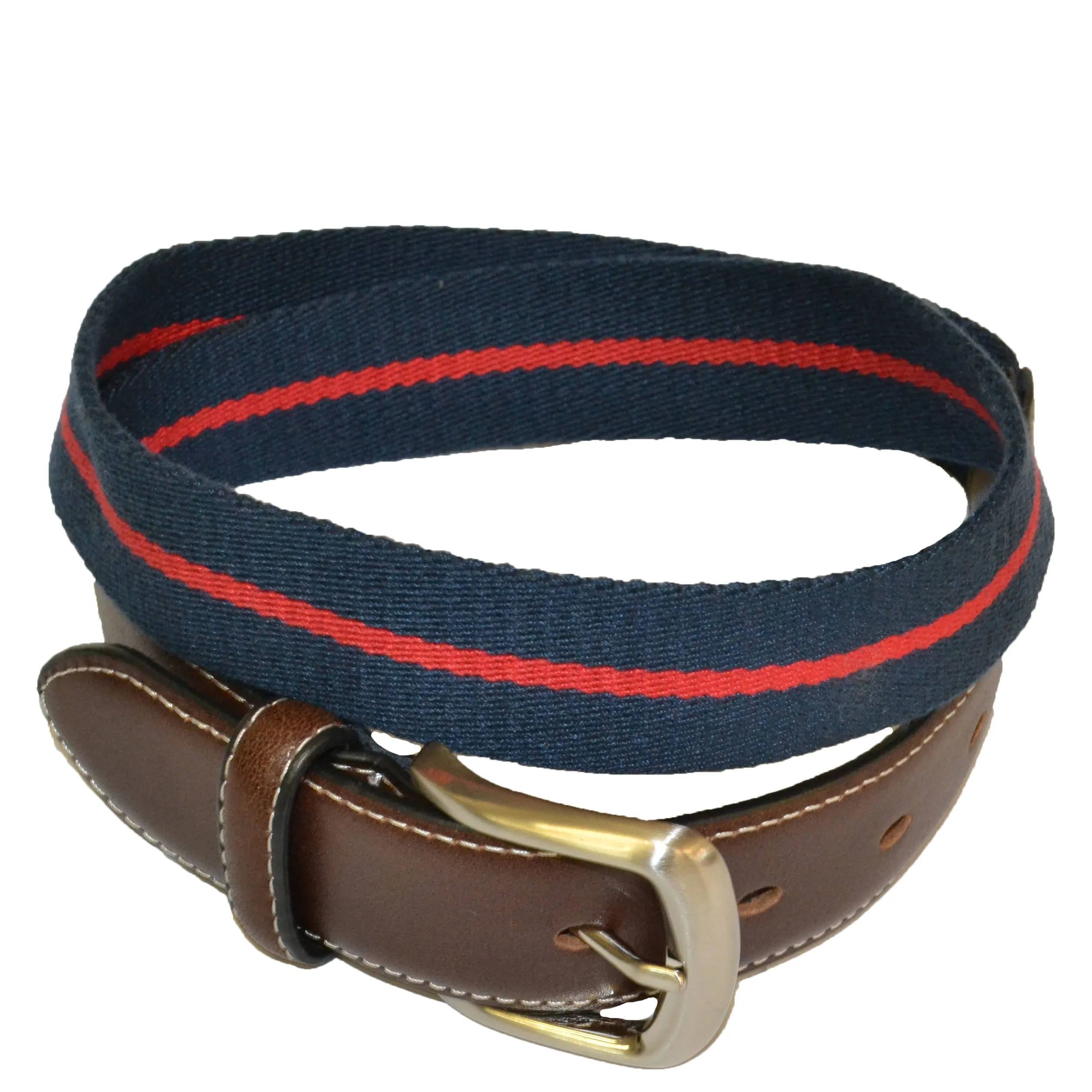 DUKE - Canvas Men's Navy Red Stripe Leather Belt