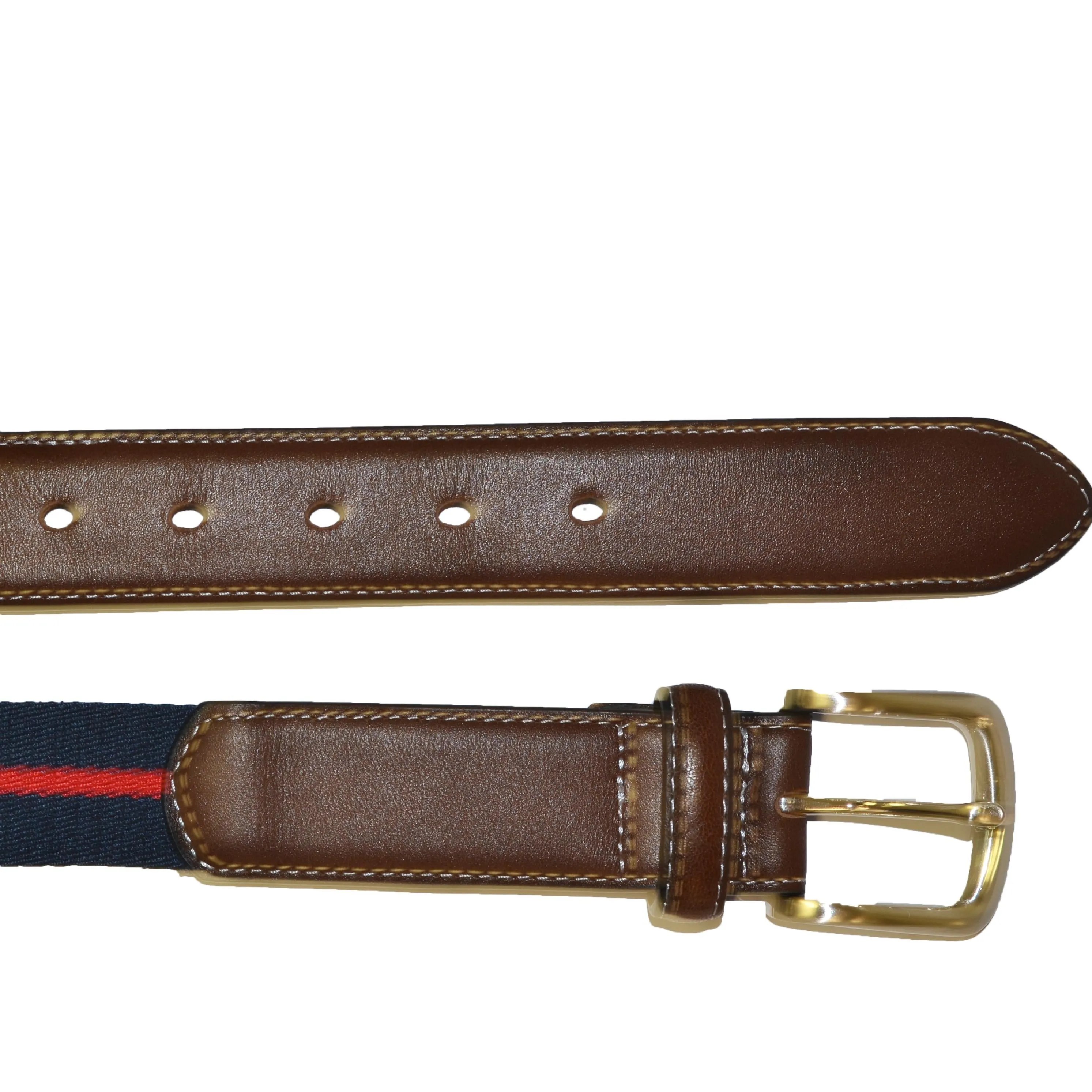 DUKE - Canvas Men's Navy Red Stripe Leather Belt