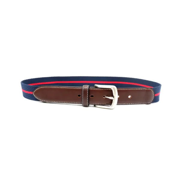 DUKE - Canvas Men's Navy Red Stripe Leather Belt