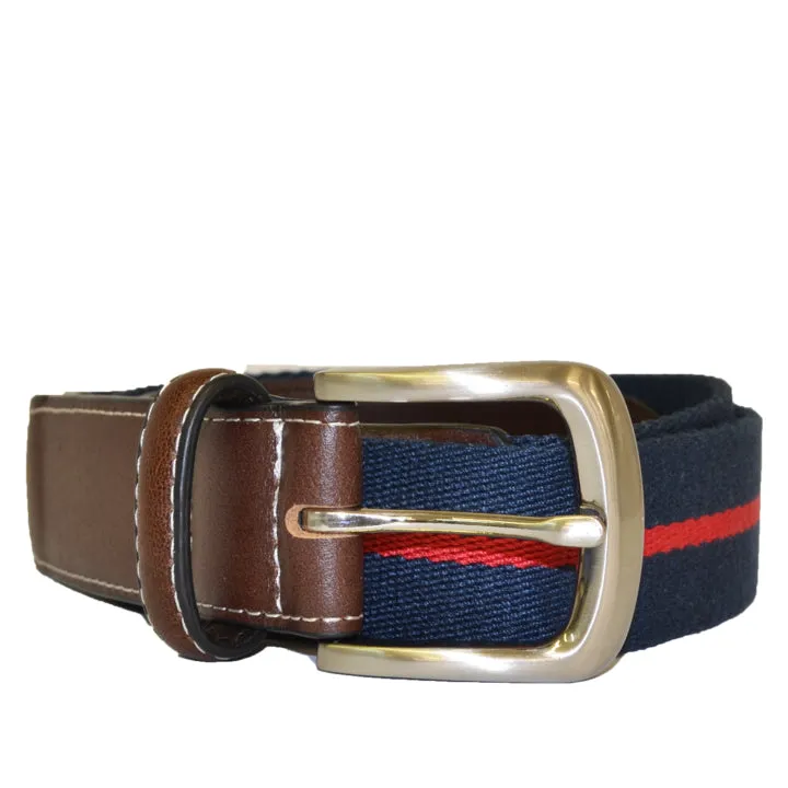 DUKE - Canvas Men's Navy Red Stripe Leather Belt