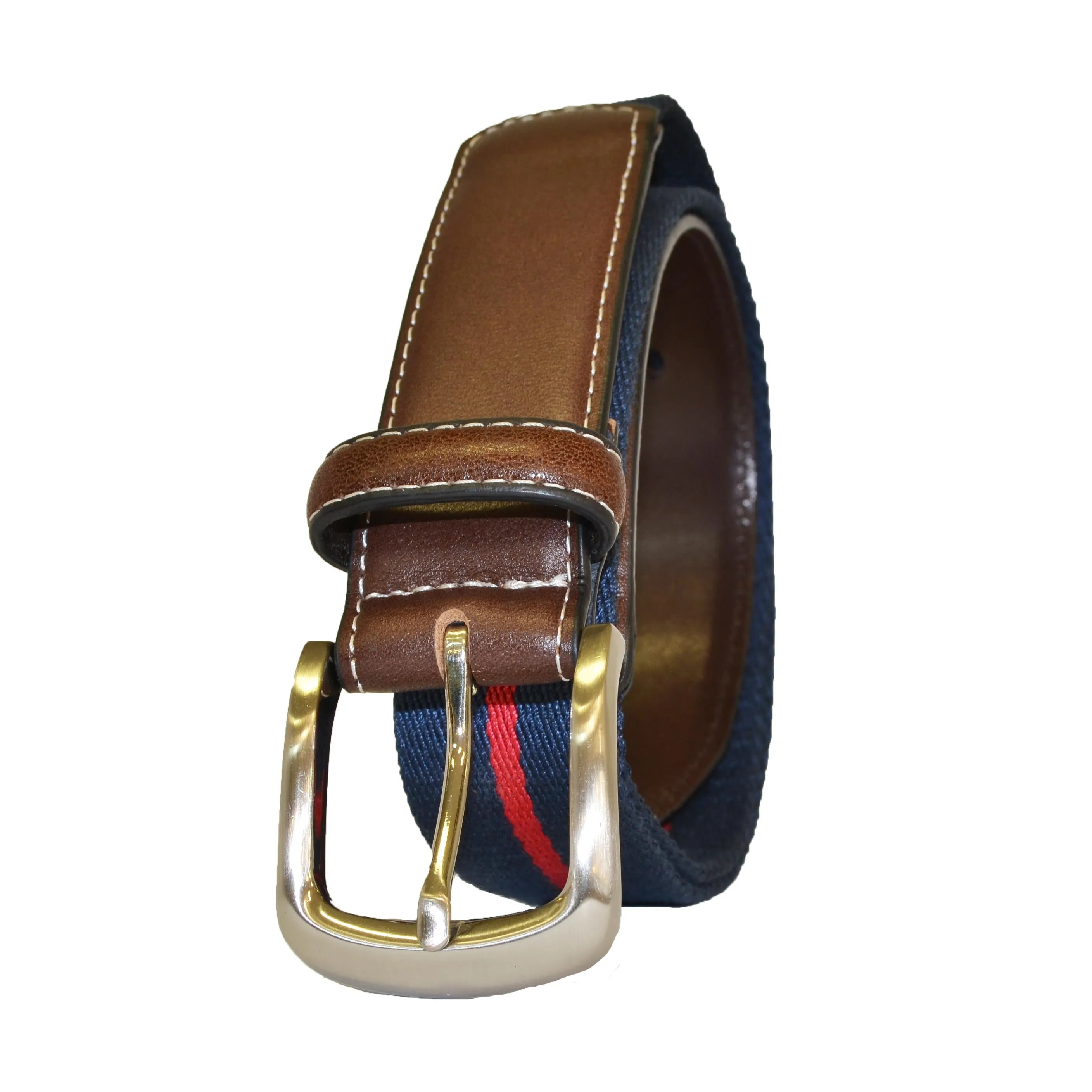 DUKE - Canvas Men's Navy Red Stripe Leather Belt