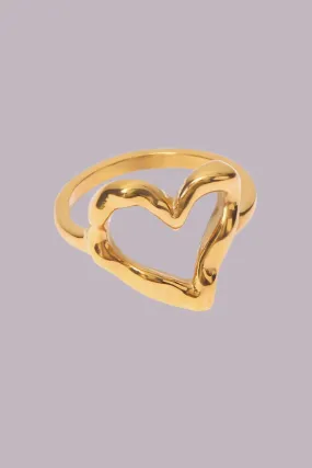 Elegant 18K Gold Plated Open Heart Ring