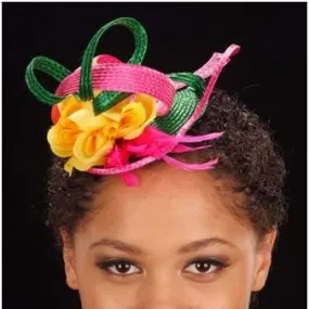 F6013- Green and pink fascinator for women