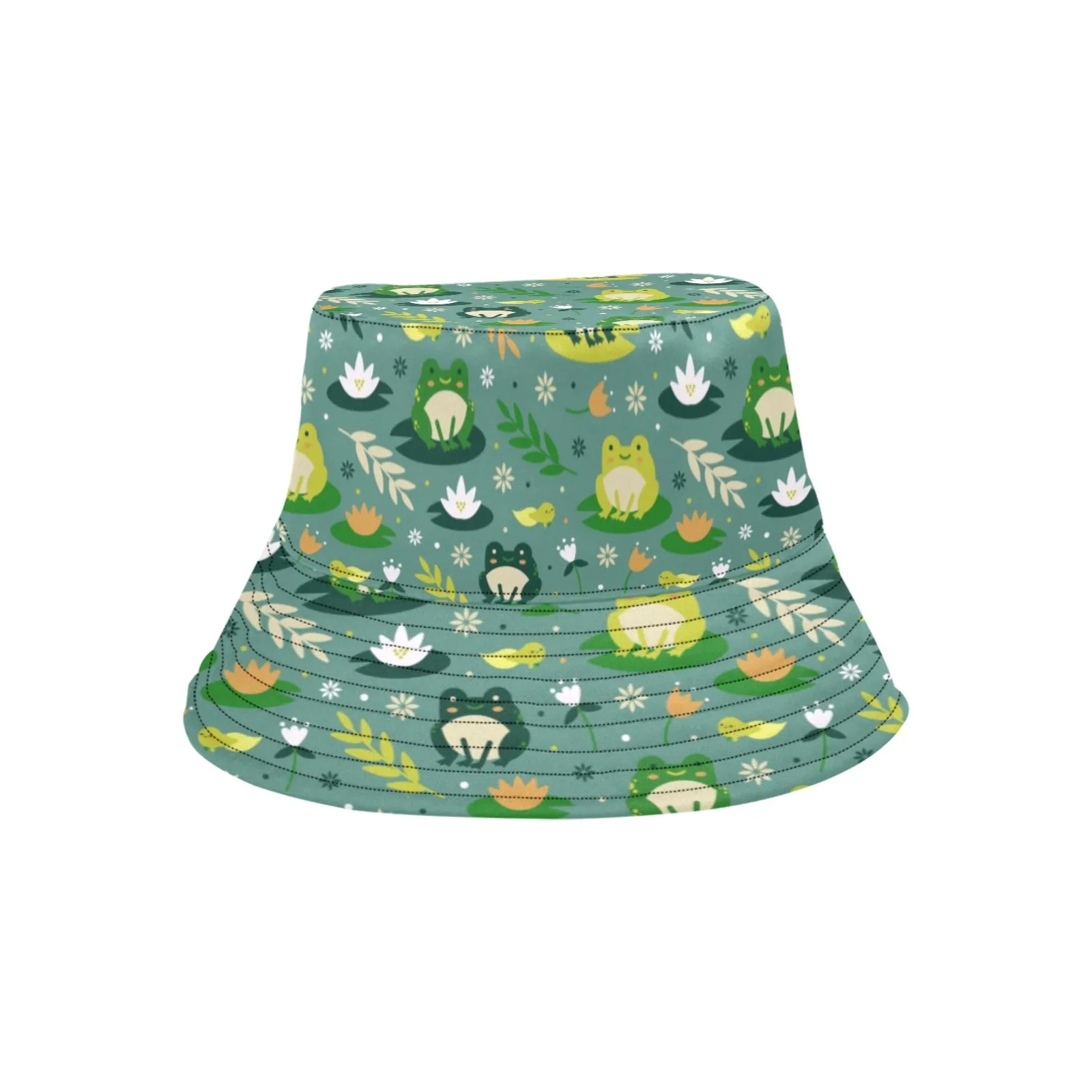 Frog Bucket Hat, Retro Vintage Green Animal Summer Festival Cute Women Men Designer Beach Sun Shade Y2K Cotton Twill