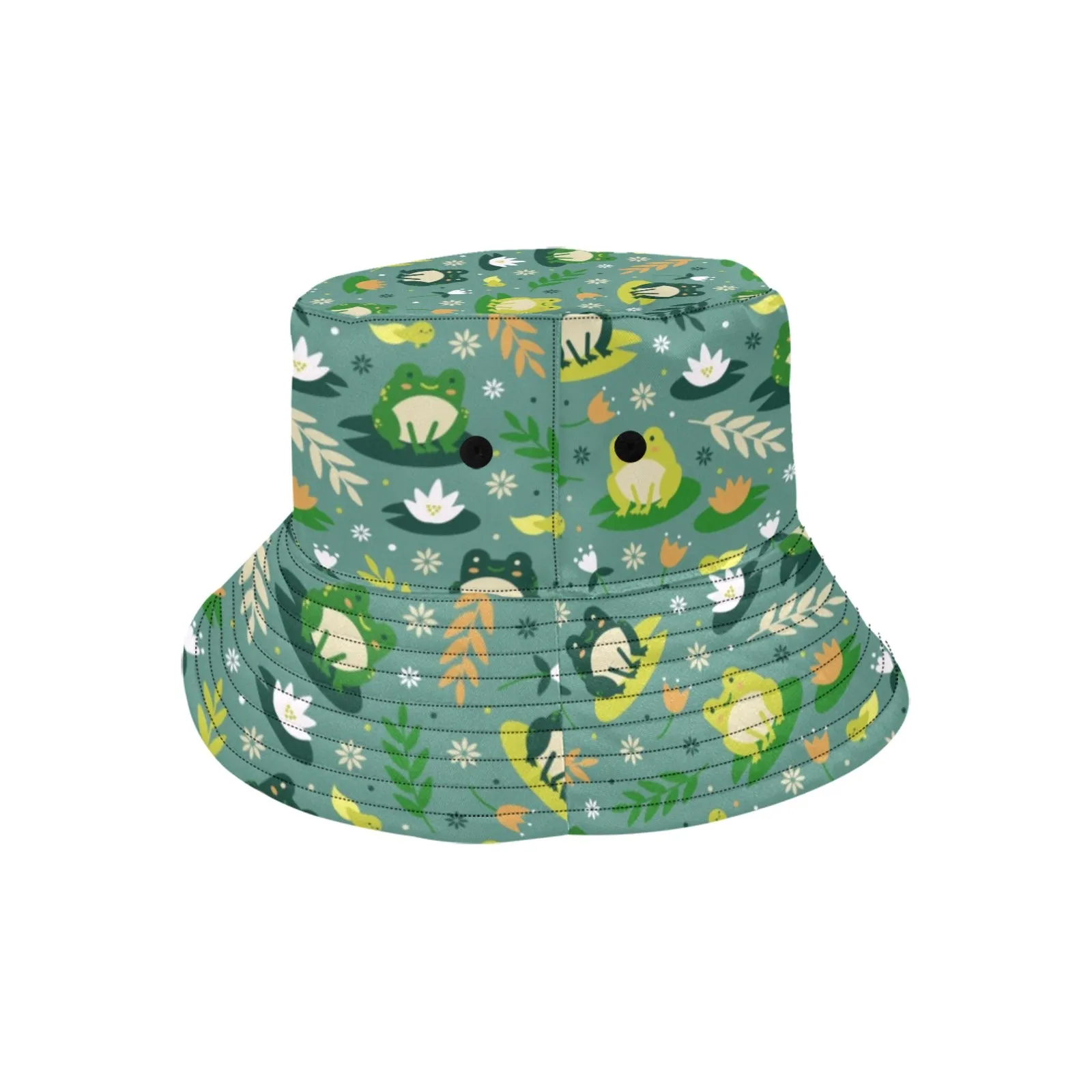 Frog Bucket Hat, Retro Vintage Green Animal Summer Festival Cute Women Men Designer Beach Sun Shade Y2K Cotton Twill