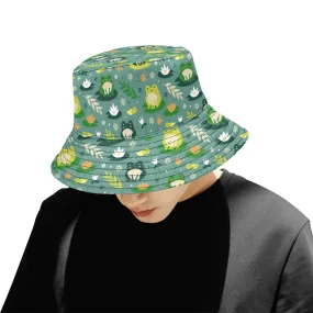 Frog Bucket Hat, Retro Vintage Green Animal Summer Festival Cute Women Men Designer Beach Sun Shade Y2K Cotton Twill