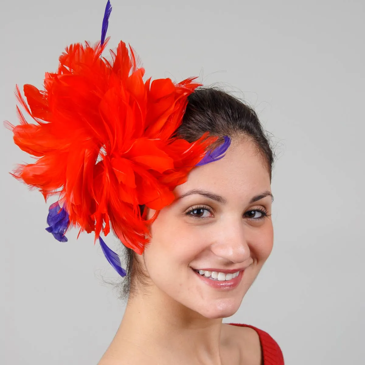 Goose Feather Fascinator Comb: Red Purple