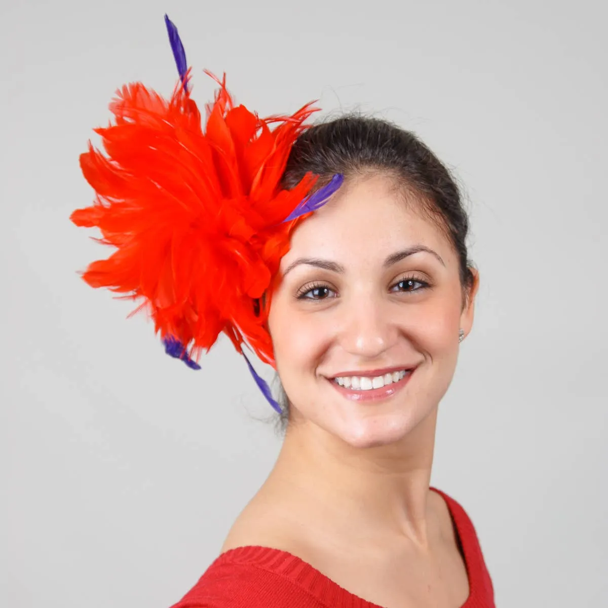 Goose Feather Fascinator Comb: Red Purple