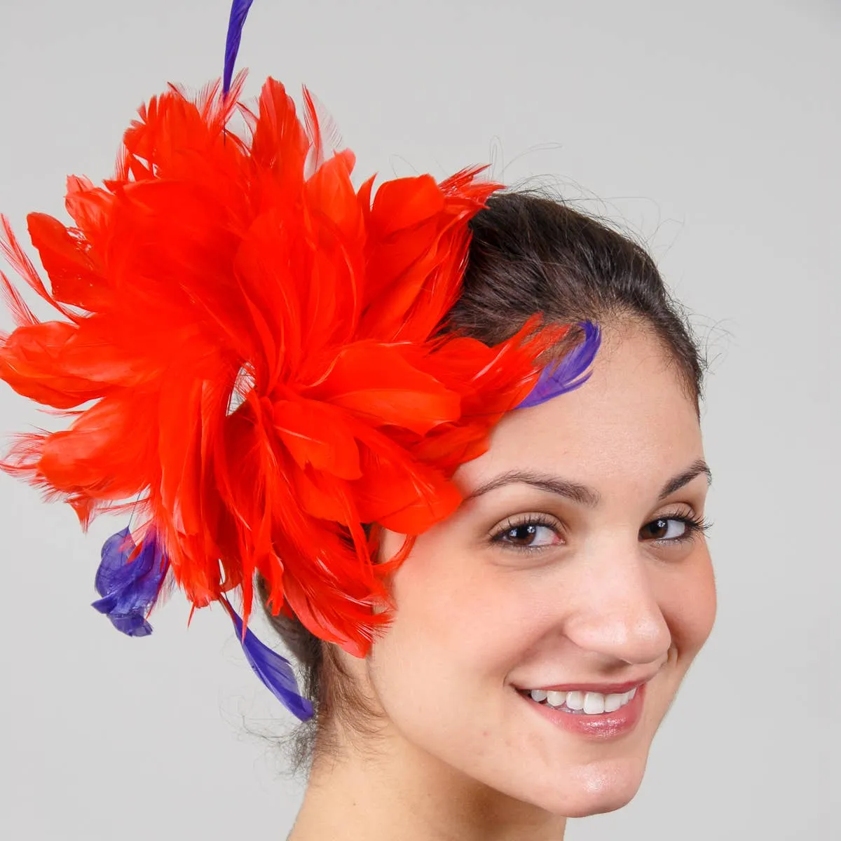 Goose Feather Fascinator Comb: Red Purple