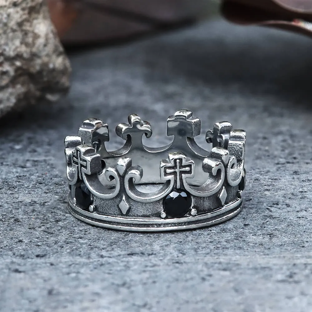 Gothic Roman Gemstone Crown Stainless Steel Ring