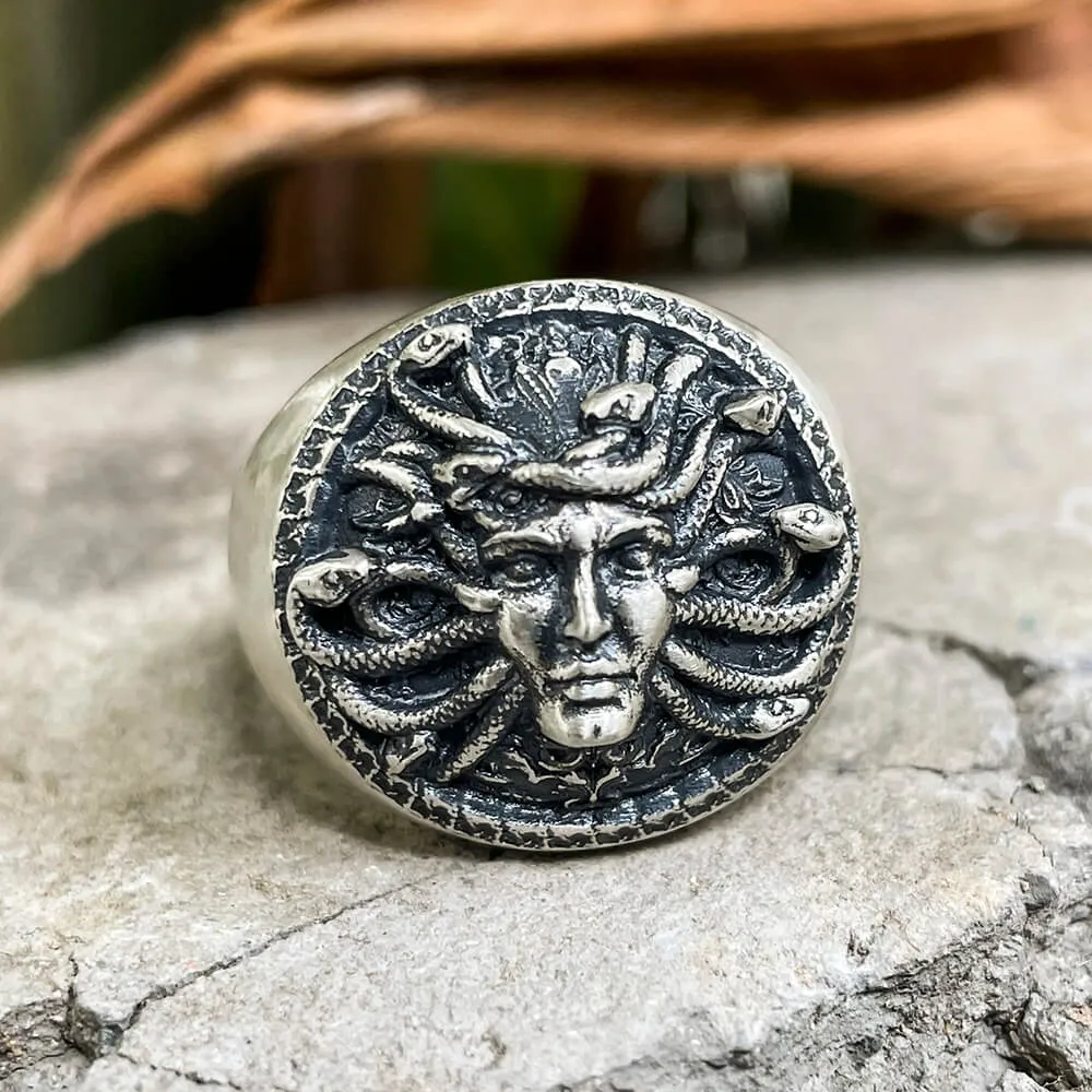 Greek Gorgon Medusa Sterling Silver Ring