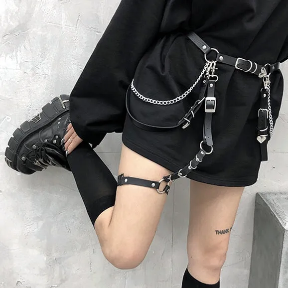 Harajuku punk girl body chain garter belt