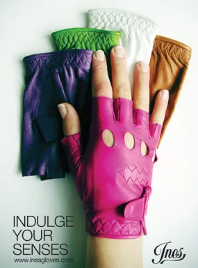 Ines Vintage - Fingerless Fashion Leather Driving Gloves