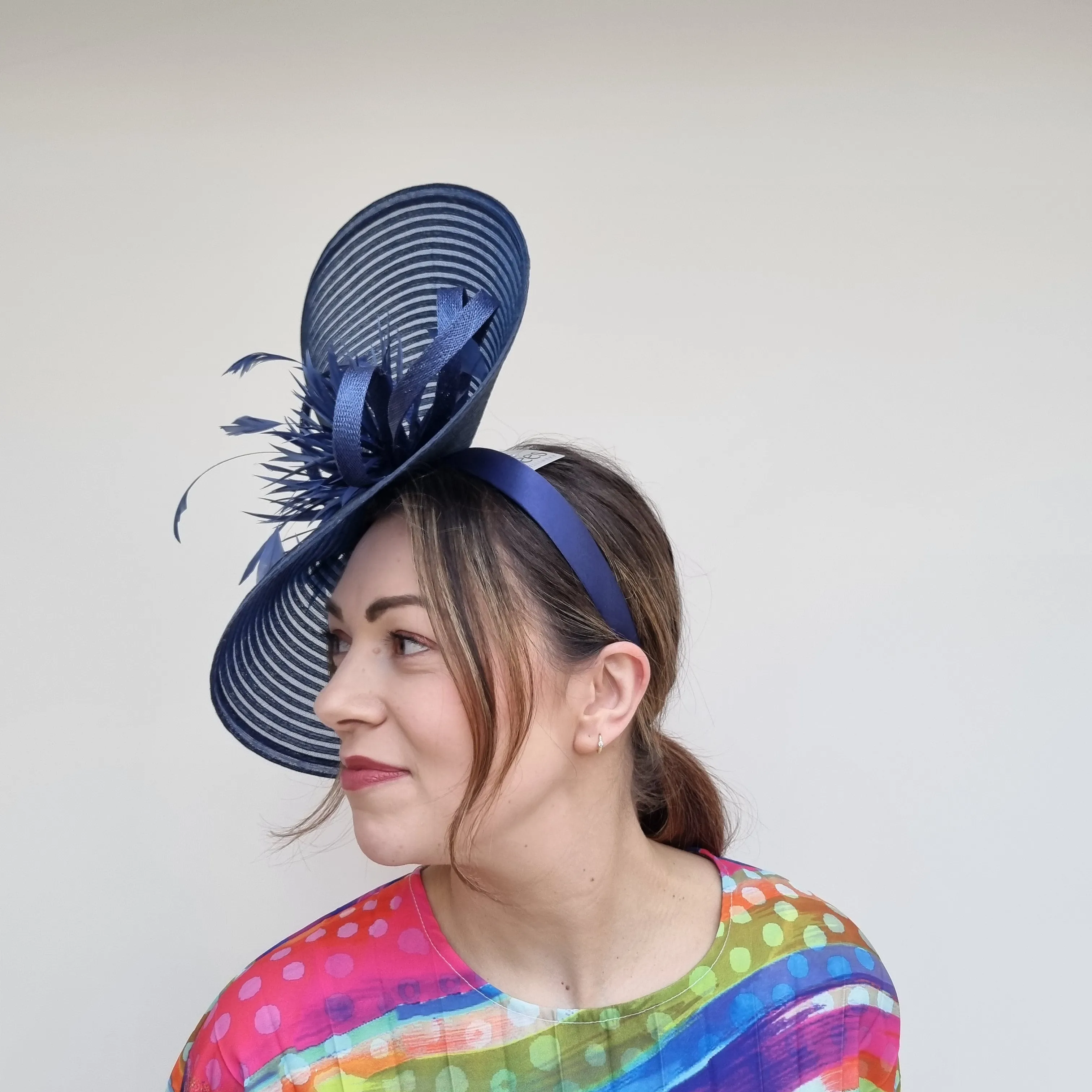 JBees JB24/15 Large Patterned Crin Fascinator with Feathers In Blues