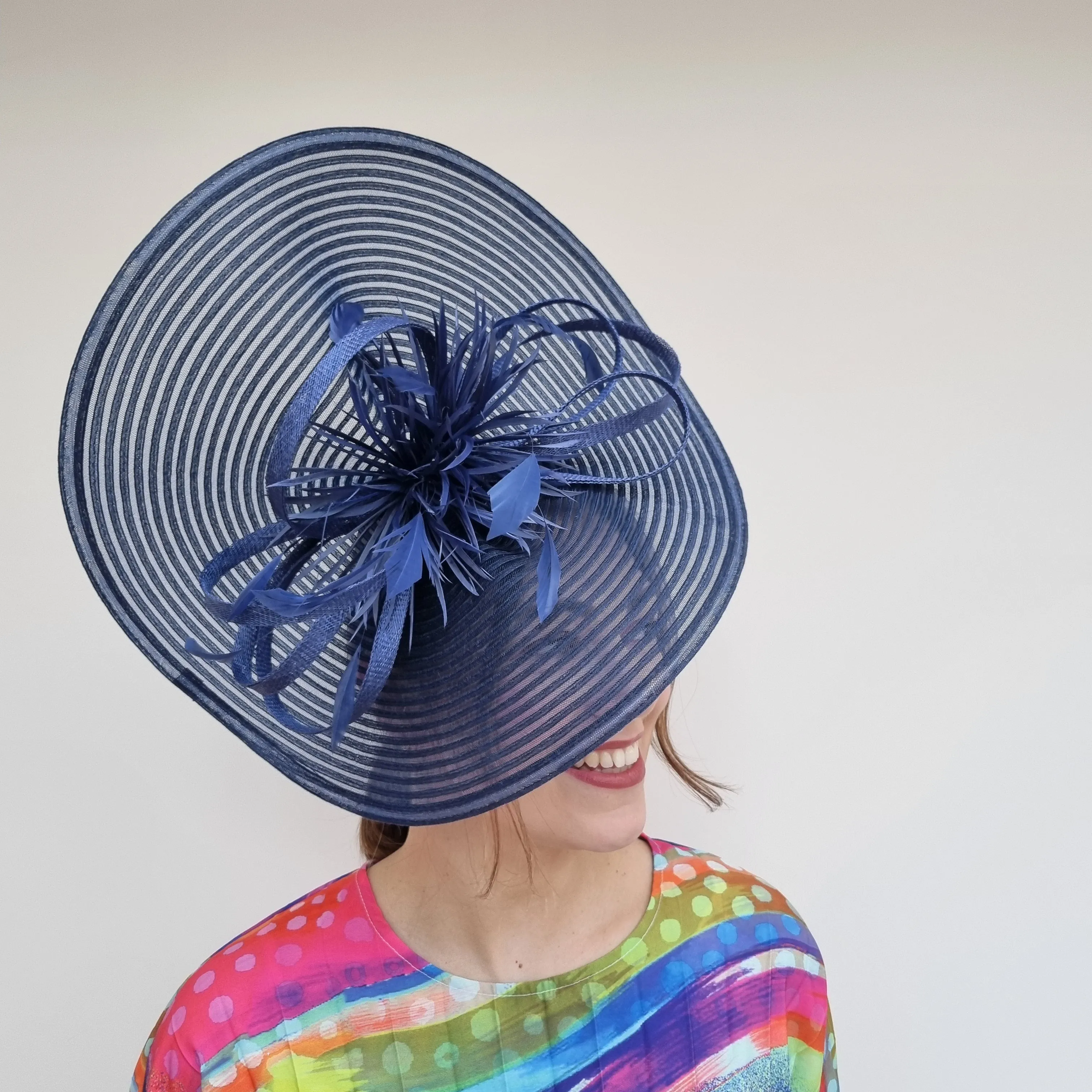 JBees JB24/15 Large Patterned Crin Fascinator with Feathers In Blues