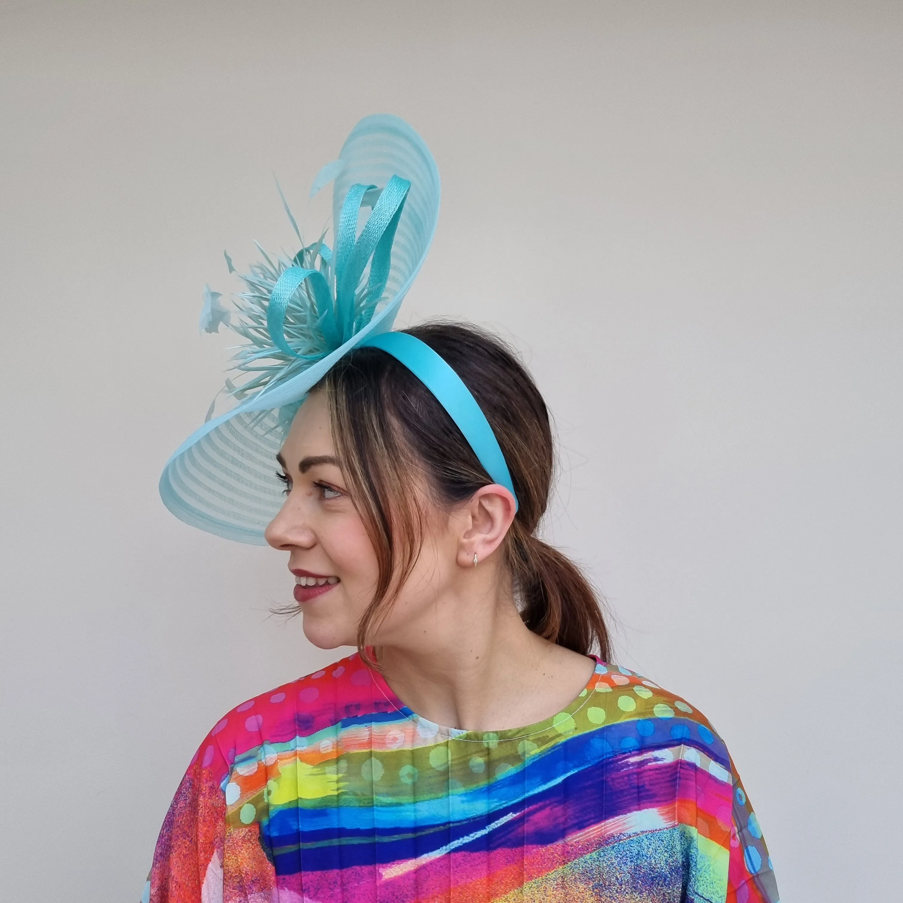 JBees JB24/15 Large Patterned Crin Fascinator with Feathers In Blues