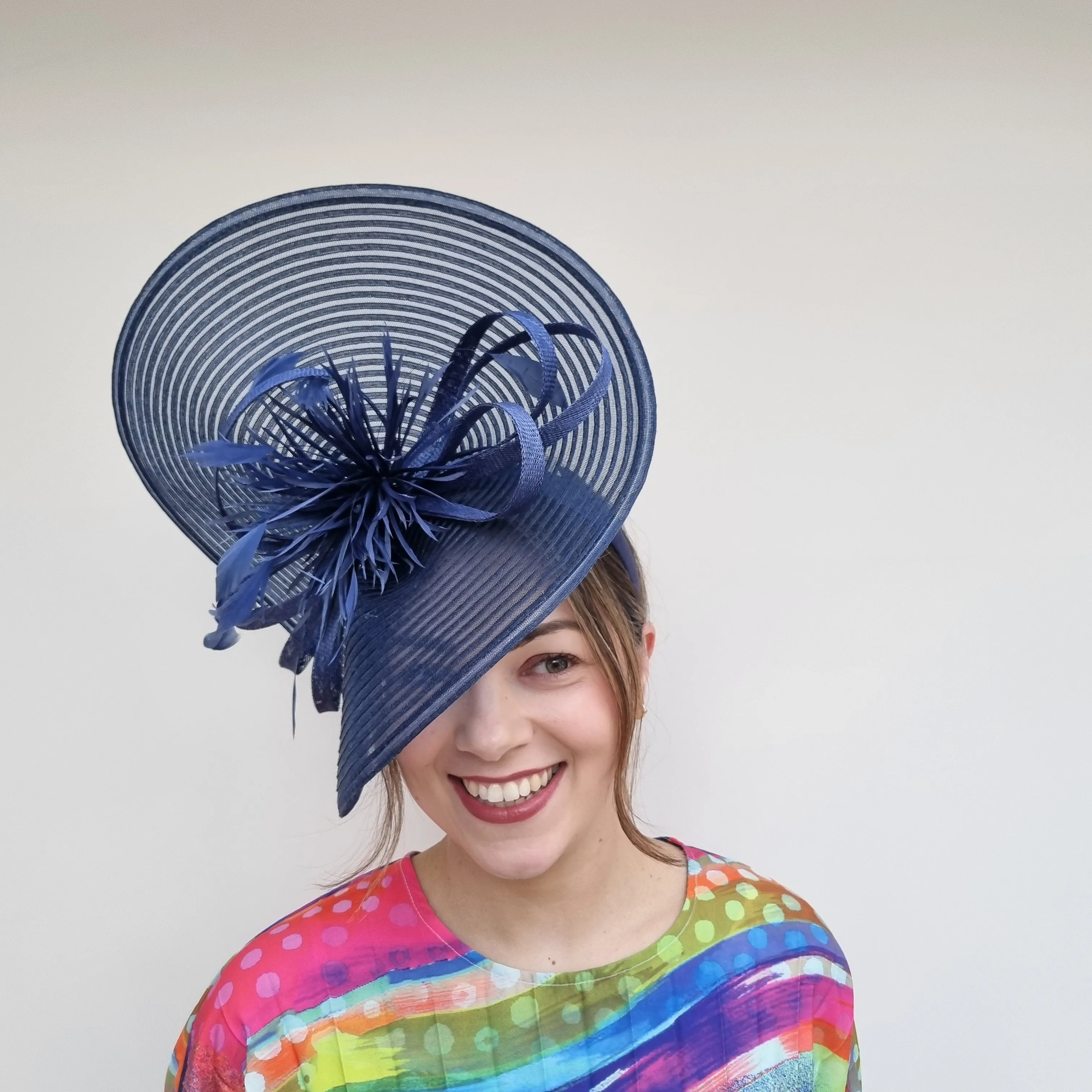 JBees JB24/15 Large Patterned Crin Fascinator with Feathers In Blues