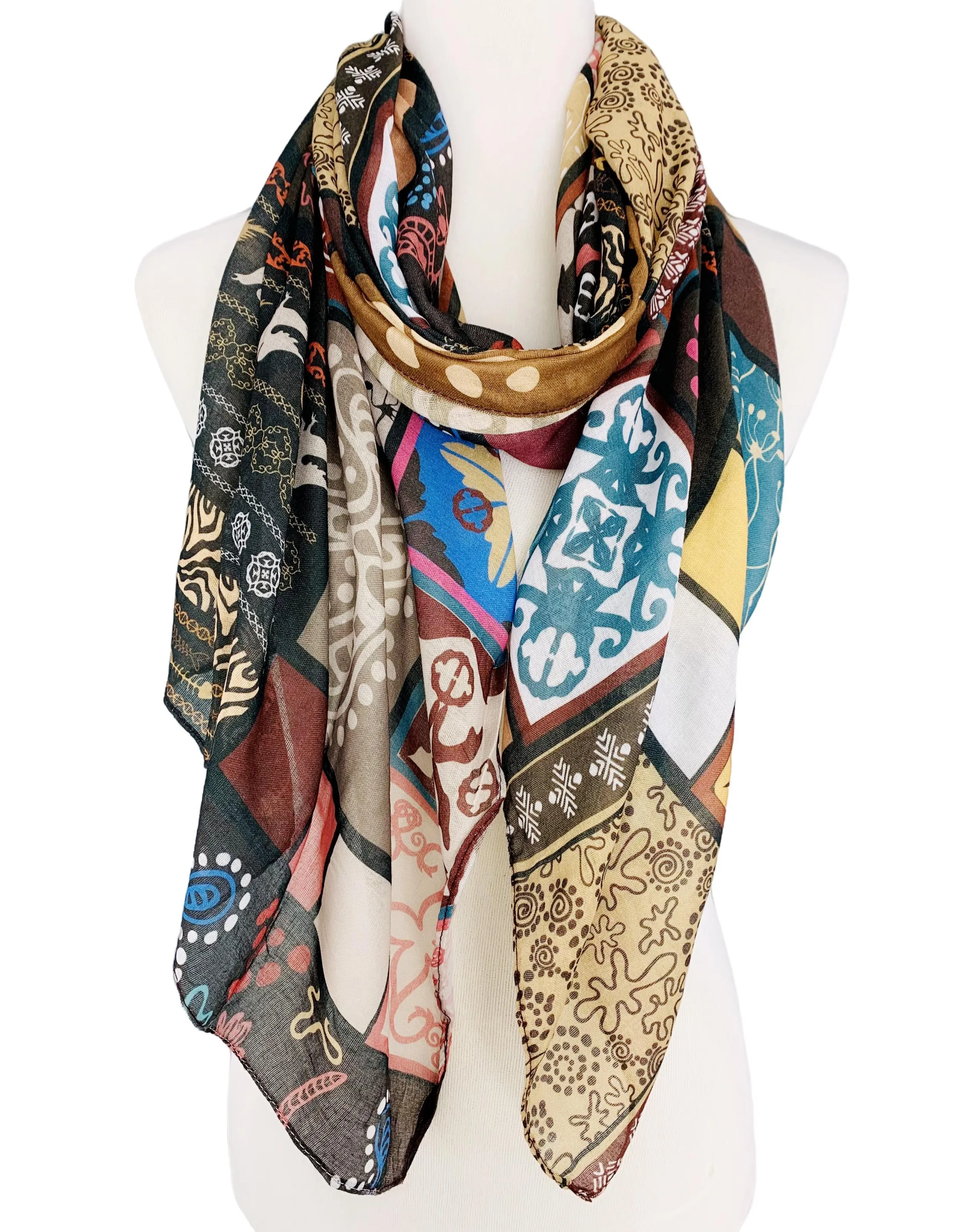 JC071133 Multicolor Ancient Culture Symbols Scarf