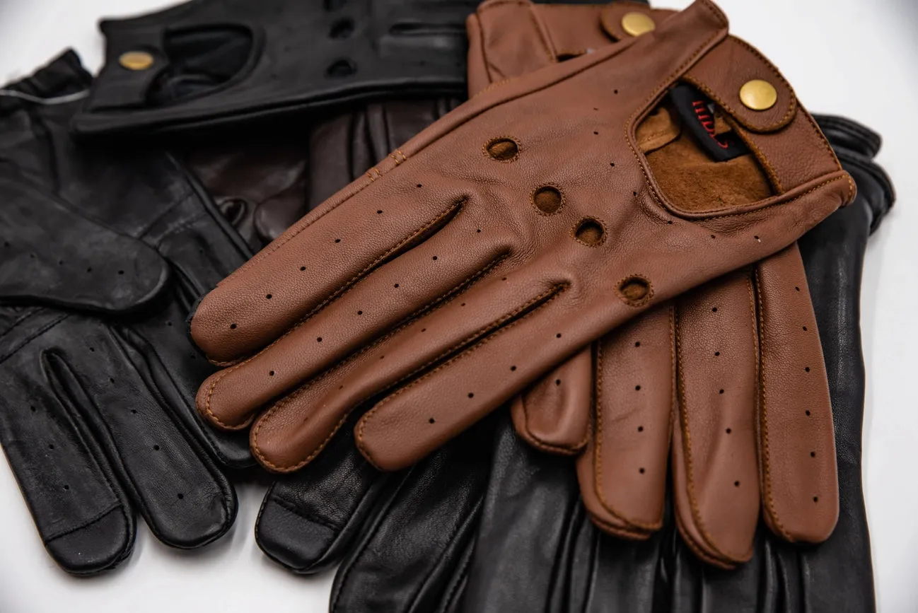 Leather Driving Gloves Men Tan