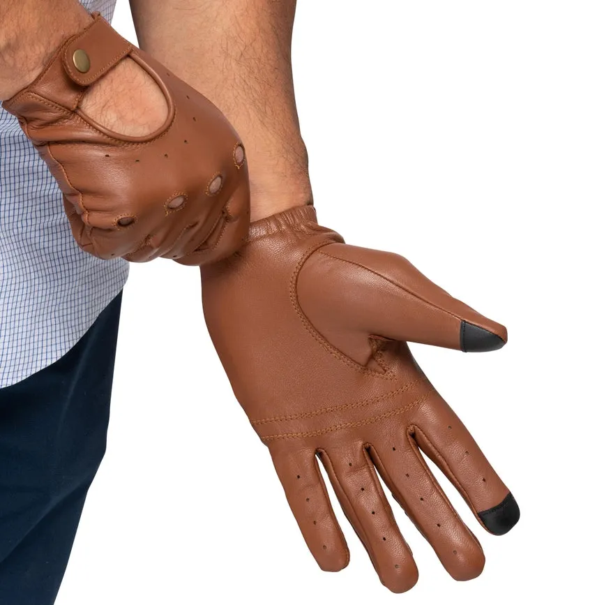 Leather Driving Gloves Men Tan