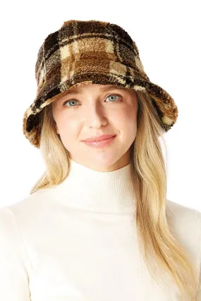 Plaid Faux Fur Bucket Hat