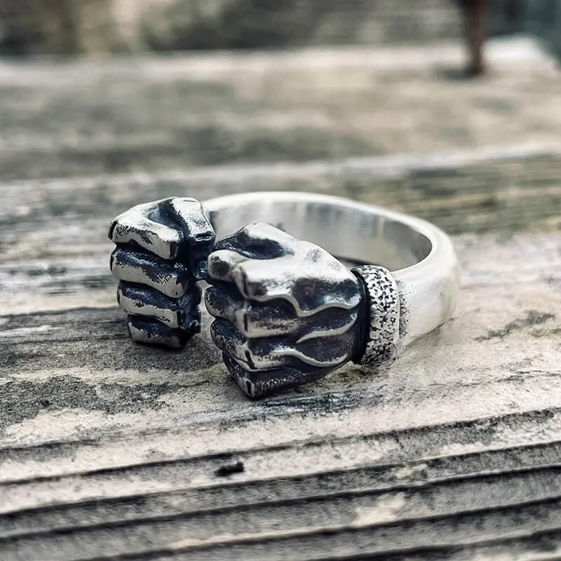 Power Of Fists Sterling Silver Rings - Rings For Men - Bodybuilder Rings