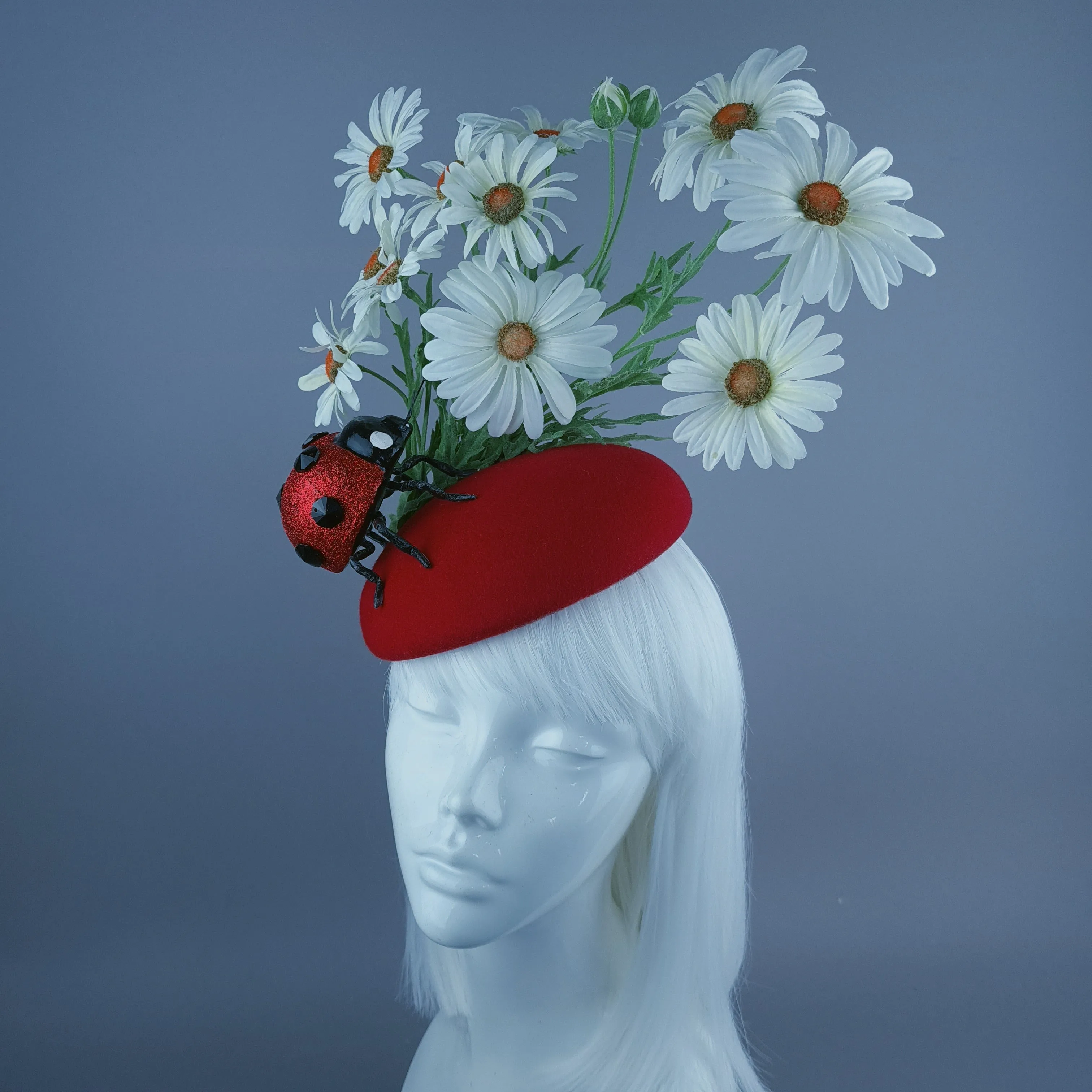 "Serenum" Red Ladybird & White Daisy Fascinator Hat Headdress