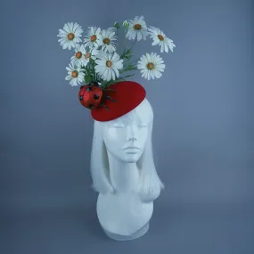 "Serenum" Red Ladybird & White Daisy Fascinator Hat Headdress