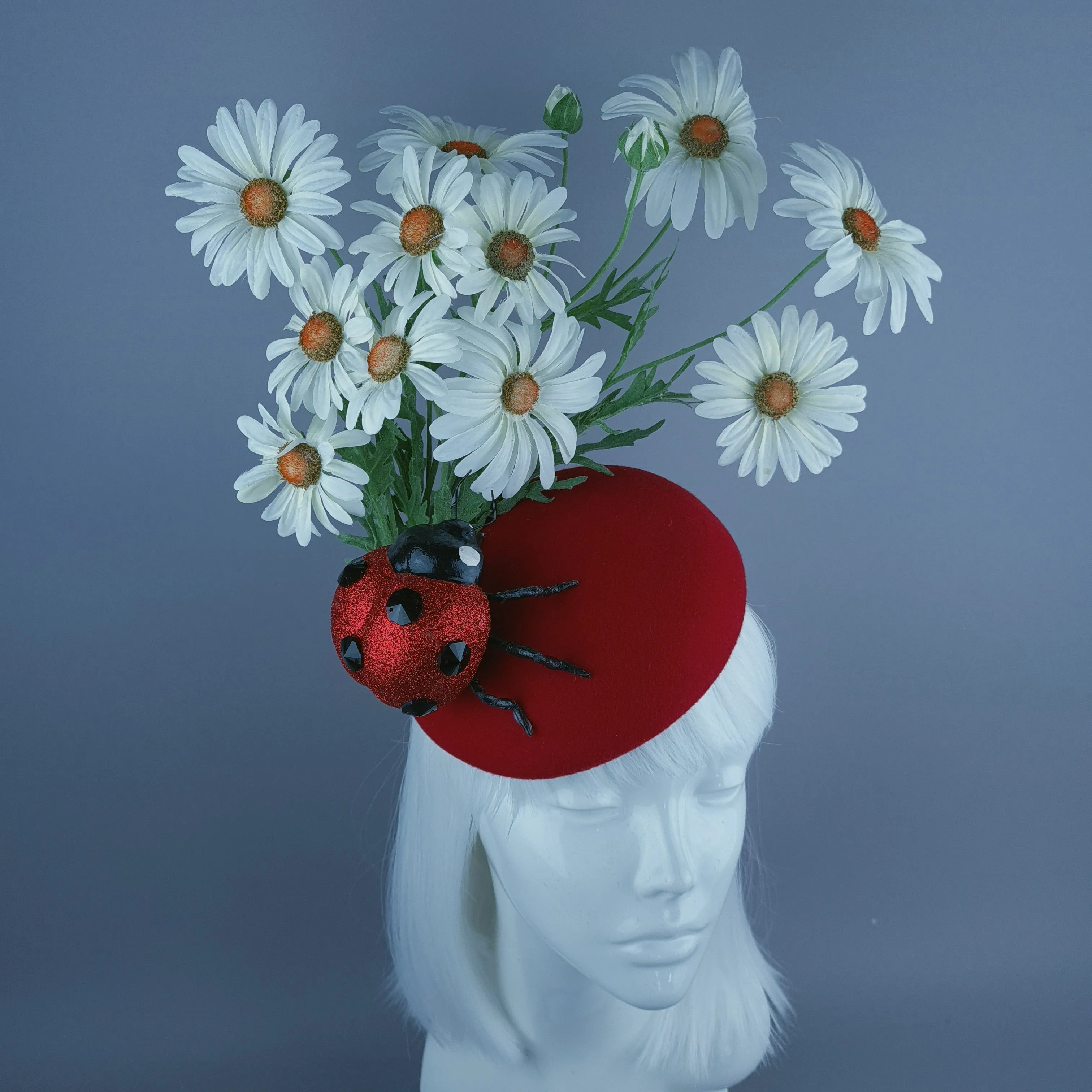 "Serenum" Red Ladybird & White Daisy Fascinator Hat Headdress