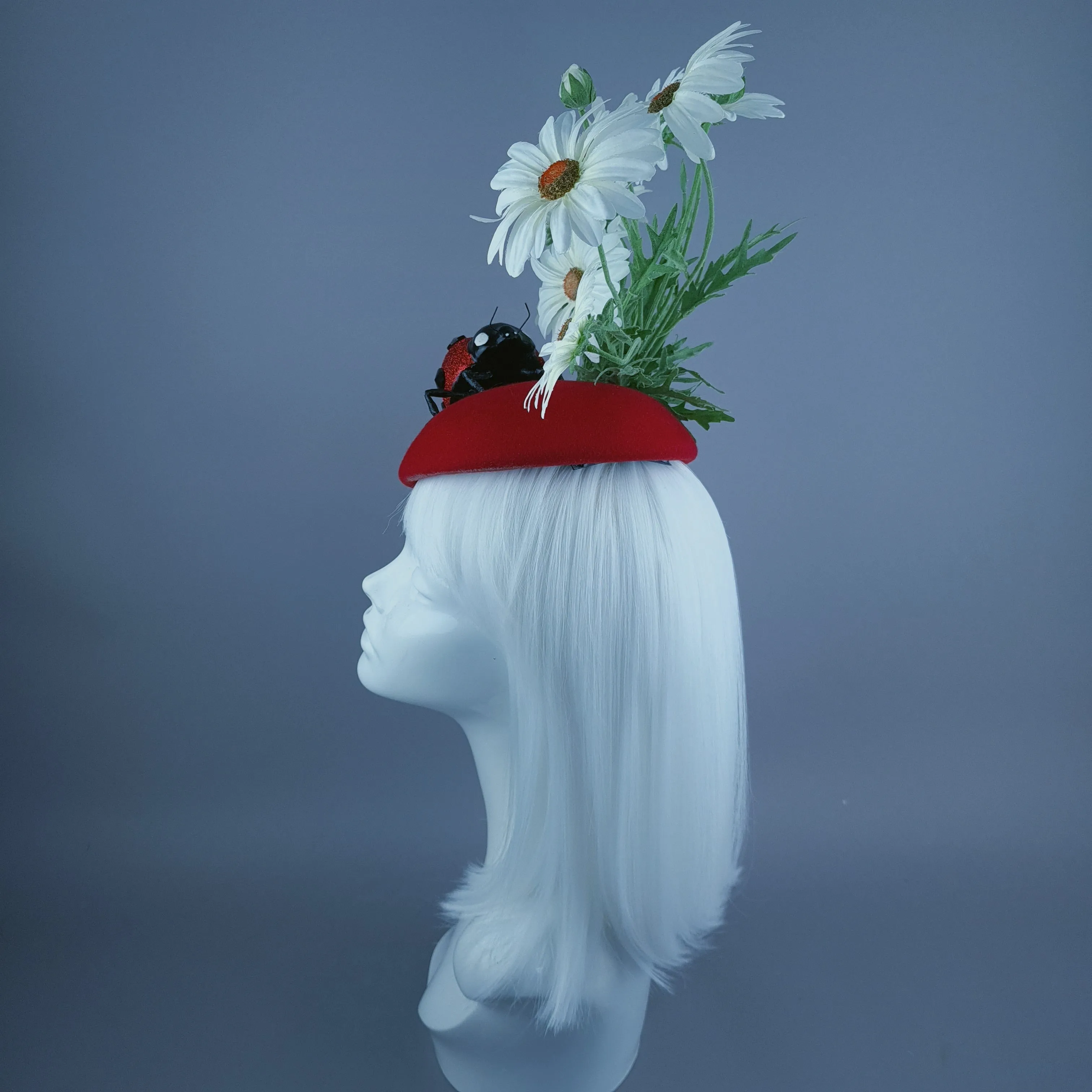 "Serenum" Red Ladybird & White Daisy Fascinator Hat Headdress