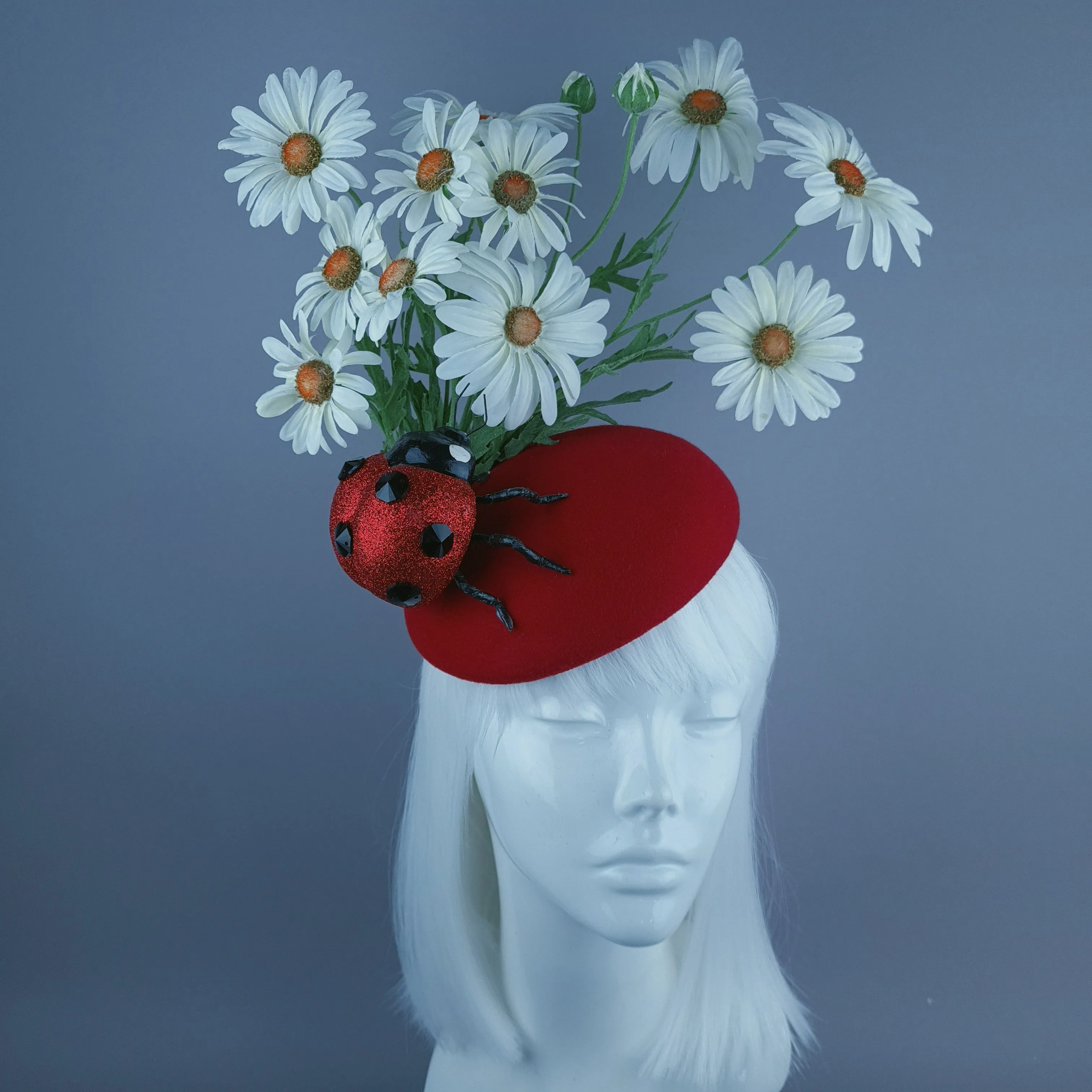 "Serenum" Red Ladybird & White Daisy Fascinator Hat Headdress