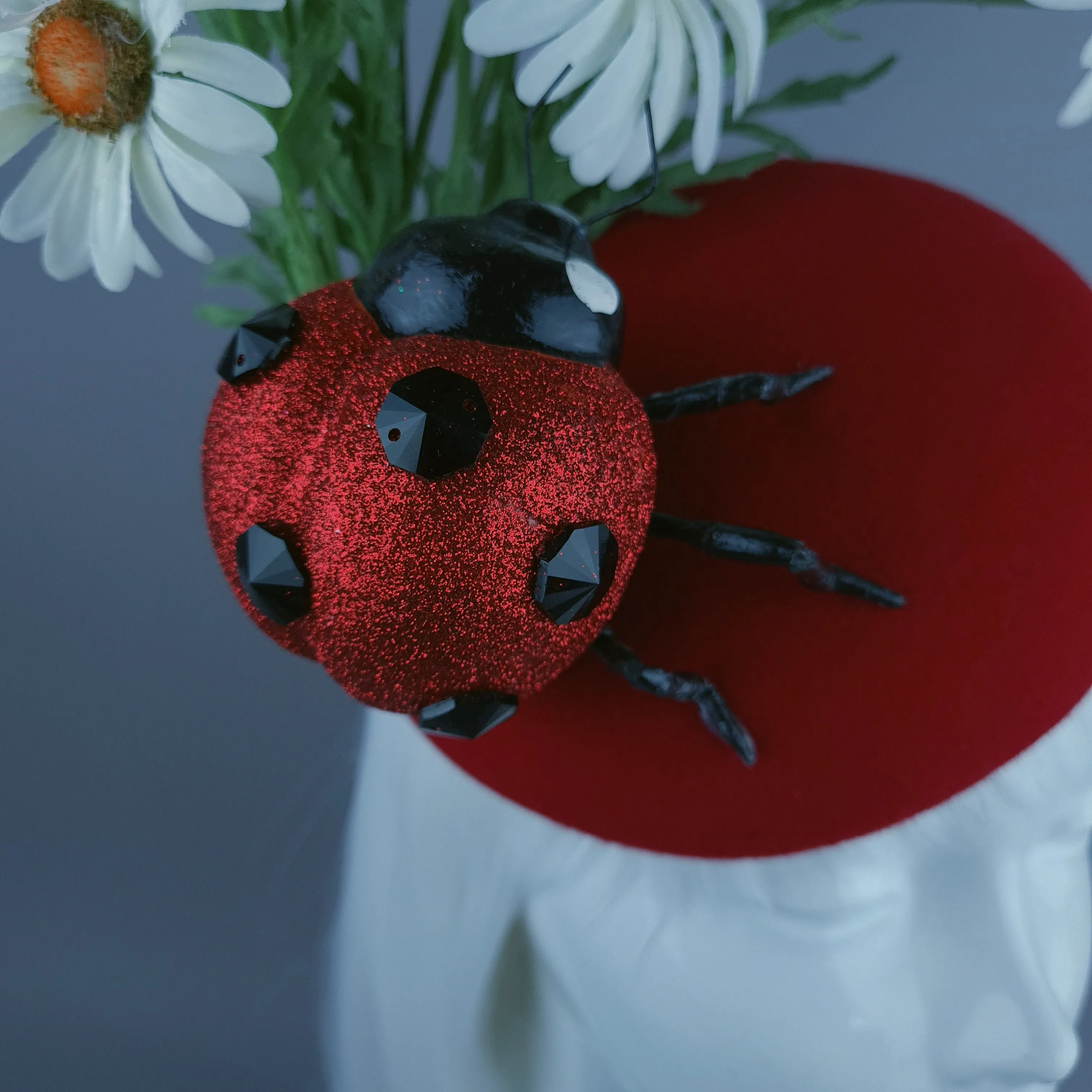 "Serenum" Red Ladybird & White Daisy Fascinator Hat Headdress