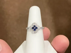 Sapphire And Diamond 10 K White Gold Ring