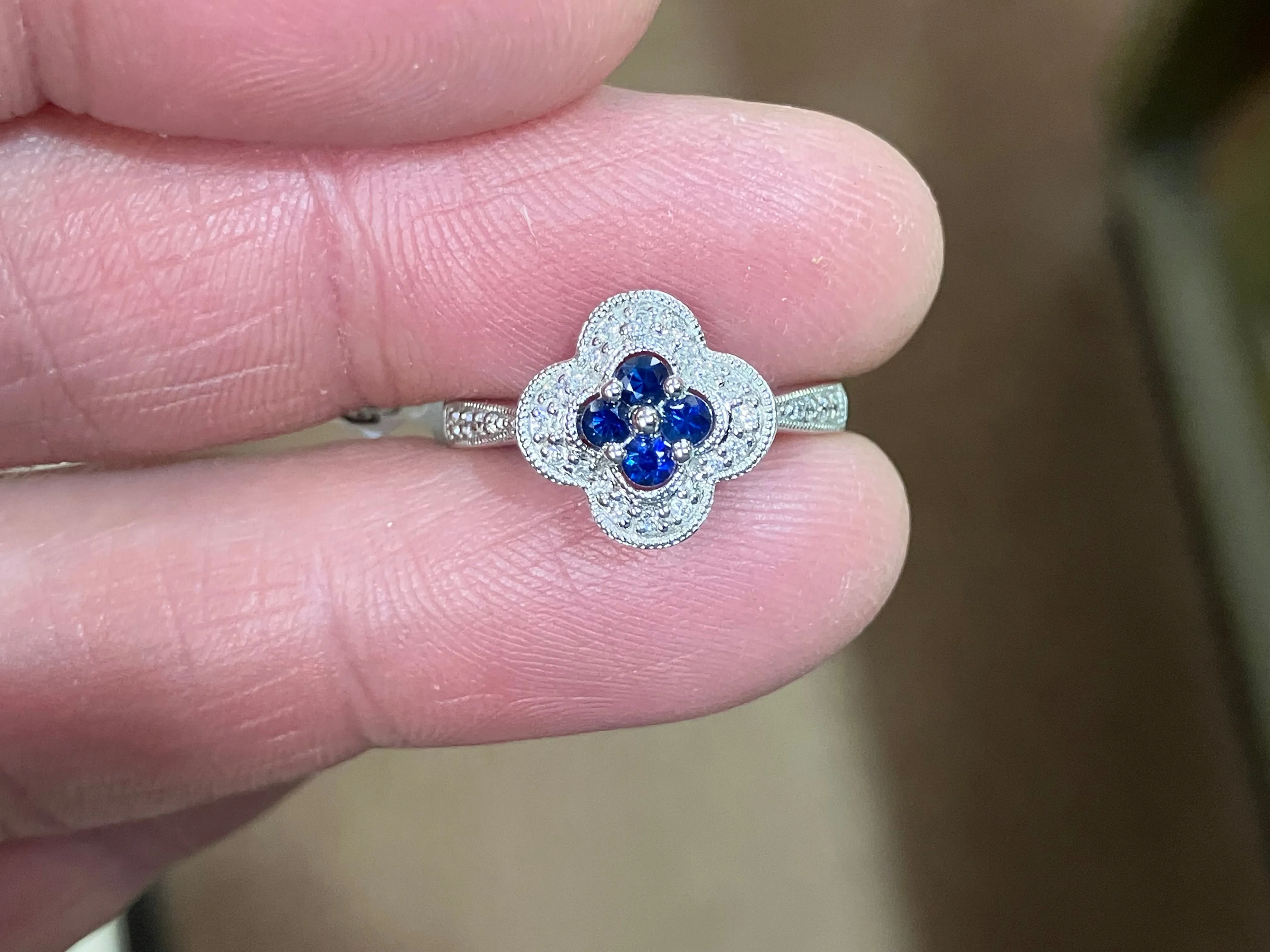 Sapphire And Diamond 10 K White Gold Ring