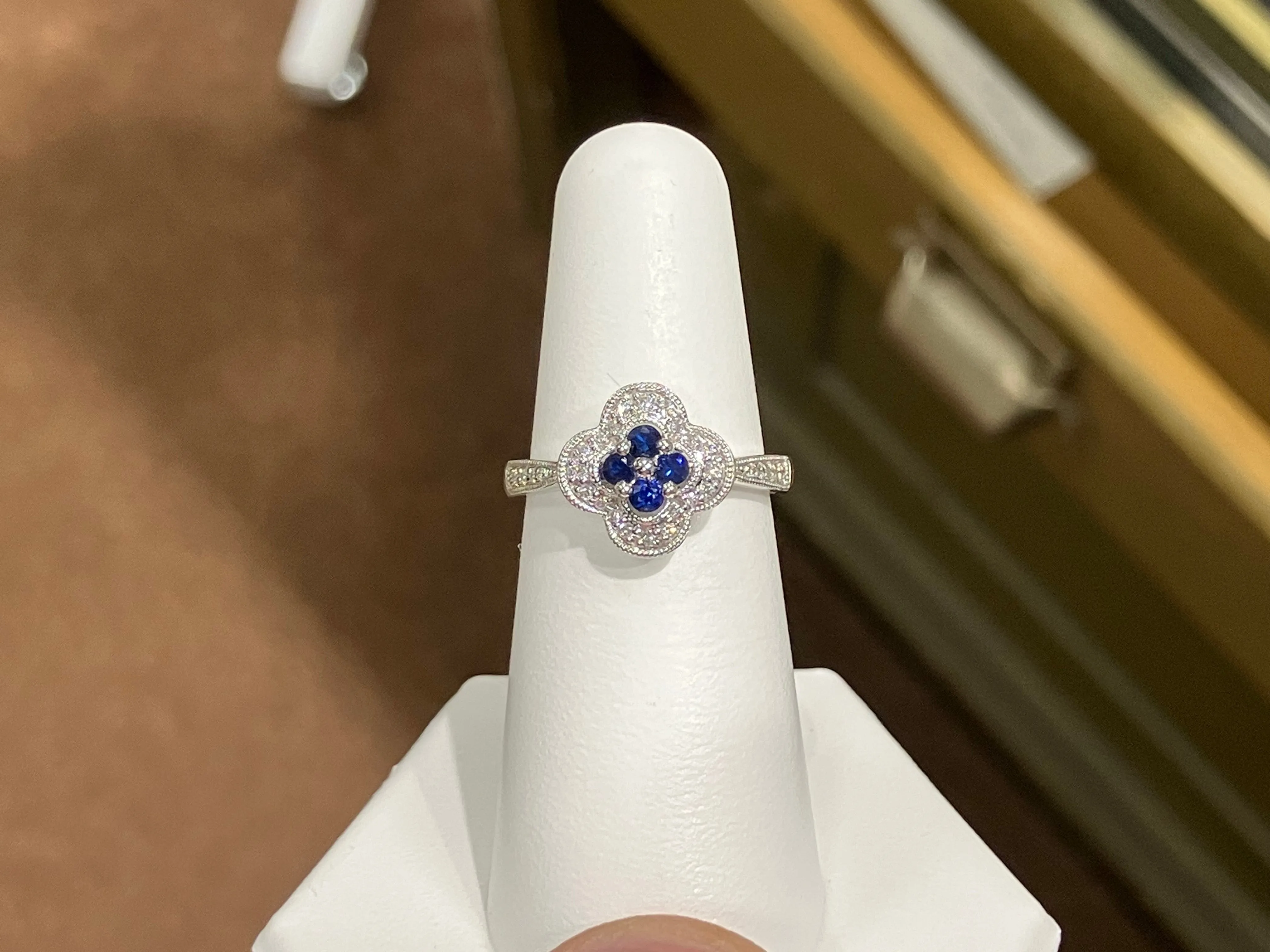 Sapphire And Diamond 10 K White Gold Ring