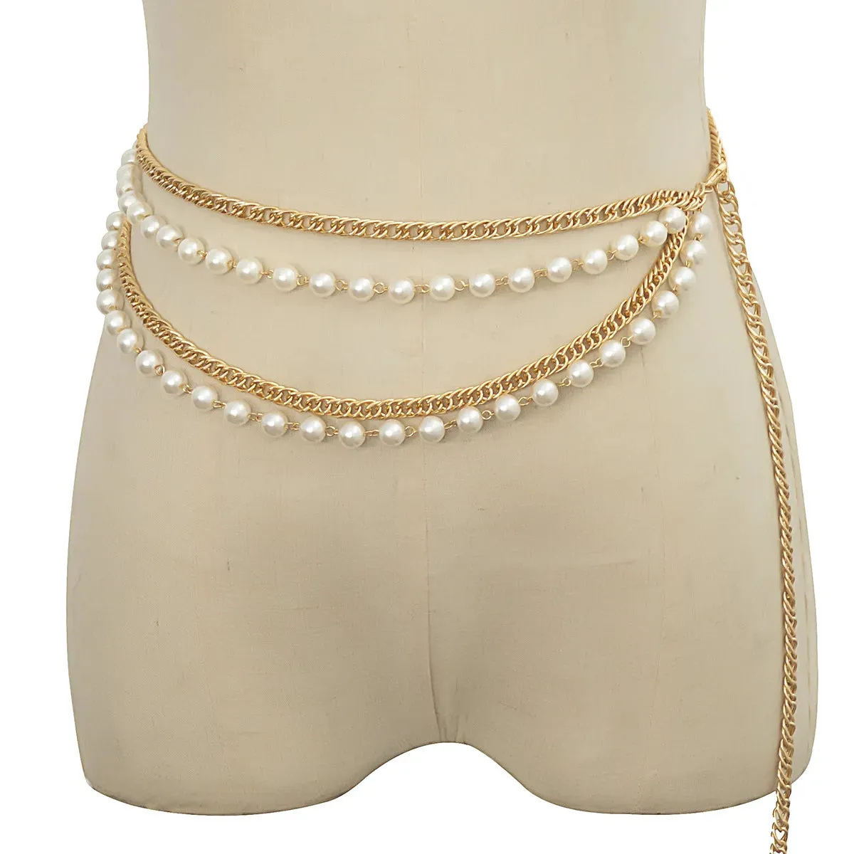 U-shaped Geometric Chain Body Chain Imitation Pearl Multi-layer Temperament Tassel Waist Chain Women