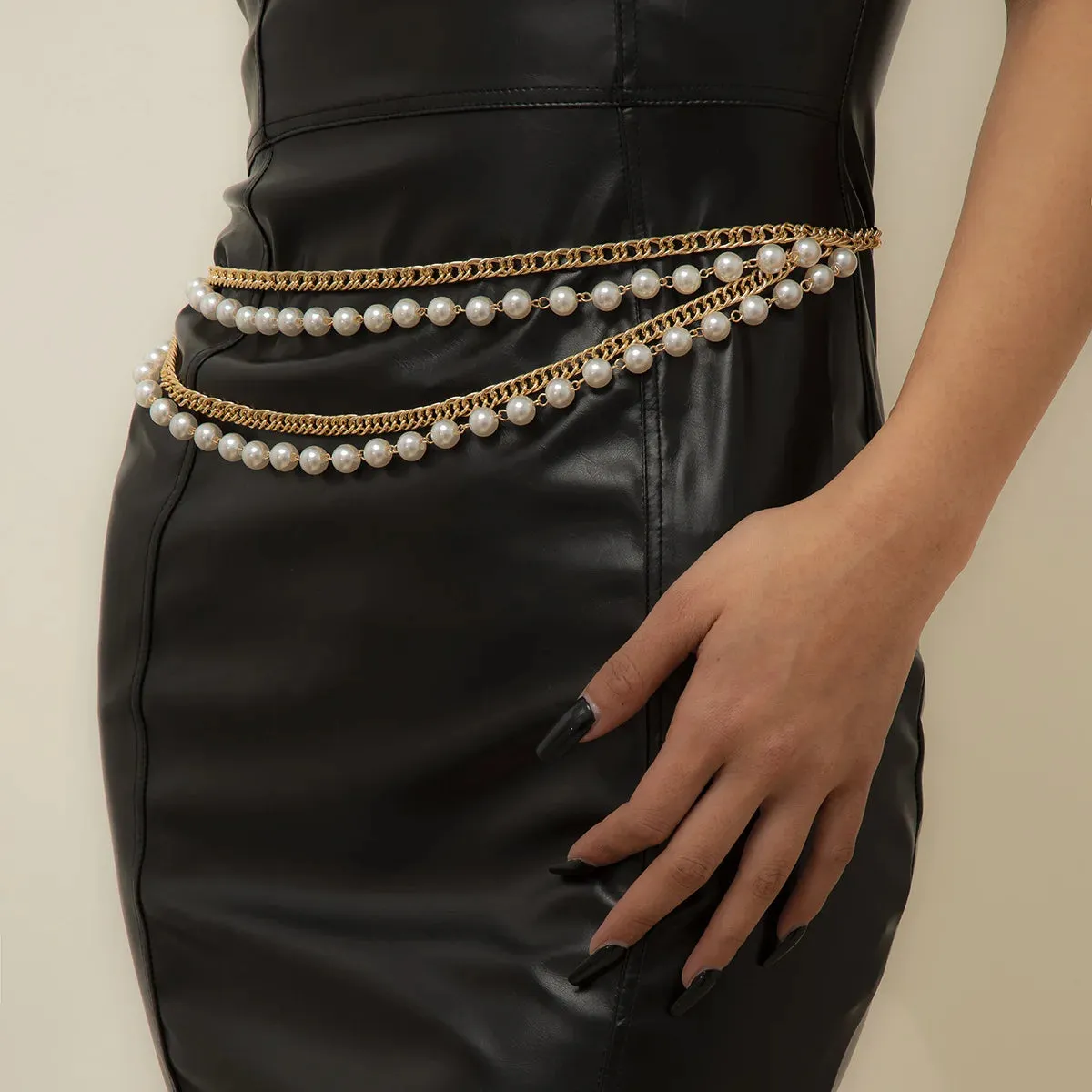 U-shaped Geometric Chain Body Chain Imitation Pearl Multi-layer Temperament Tassel Waist Chain Women