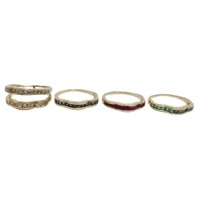 Van Cleef Inspired Set of Four Diamond, Ruby, Emerald, Sapphire 18K Gold Rings